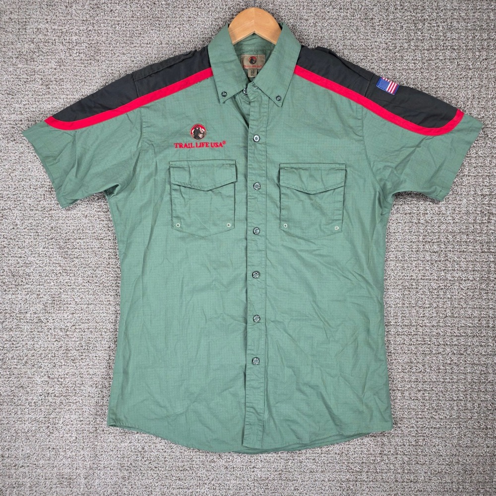 Trail Life USA Mens Large Uniform Shirt Green Ripstop SS Scout Button Up